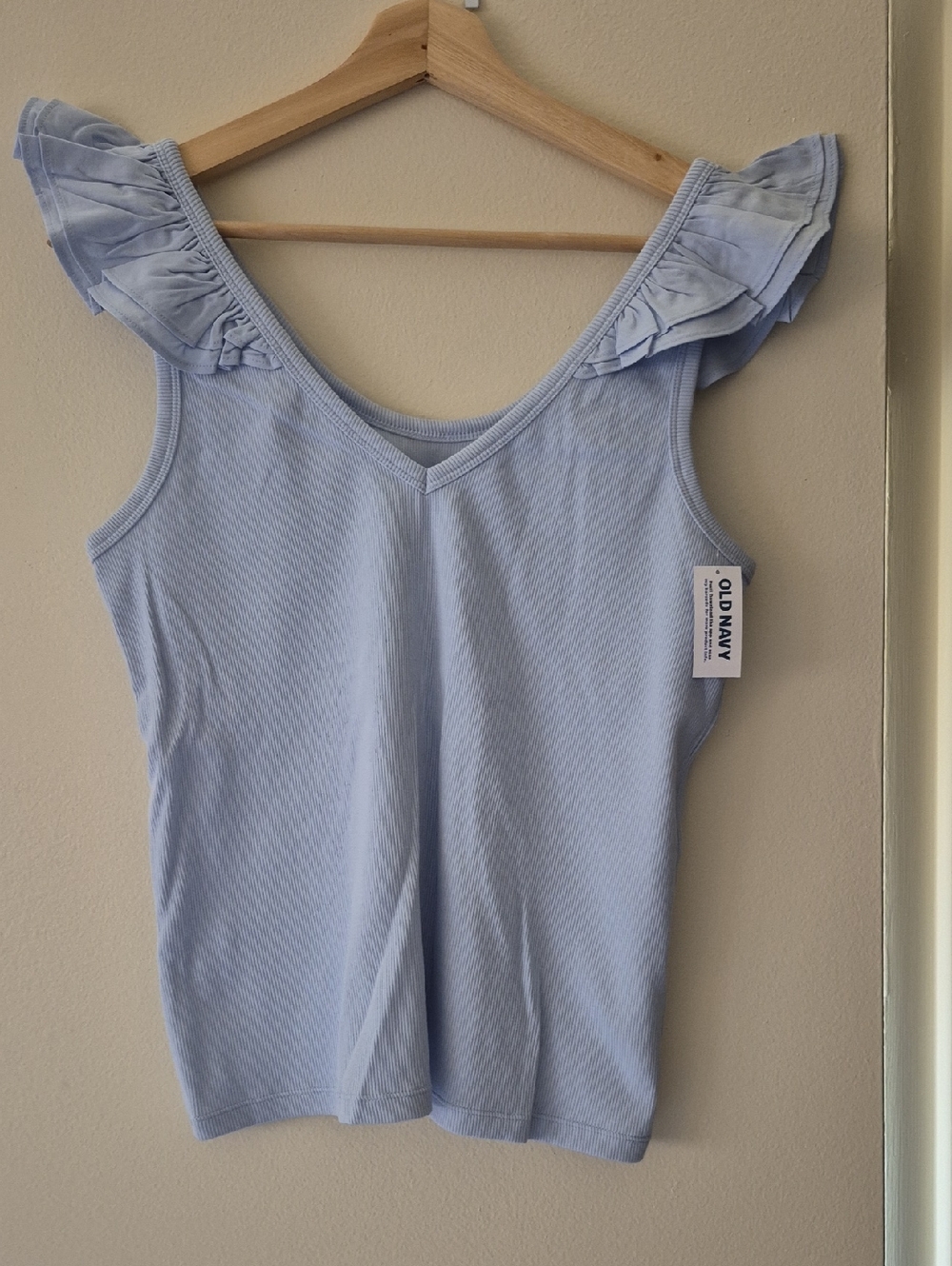 Old Navy Light Blue Ruffle Strap V-Neck Tank
